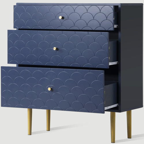 Shopi Vella solid wood bedside tables with blue textured drawers and gold legs for stylish bedroom storage