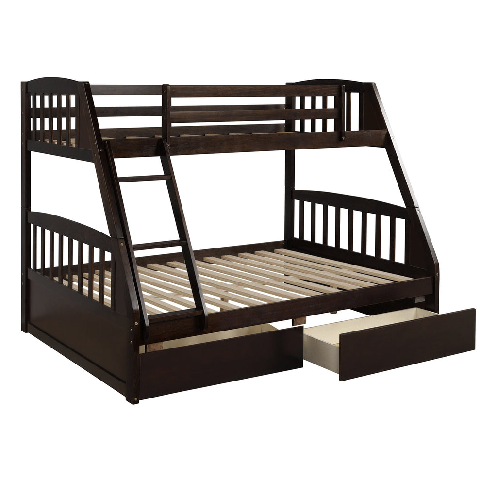 Vtng Furniture solid wood bunk bed with storage drawer and ladder in dark finish