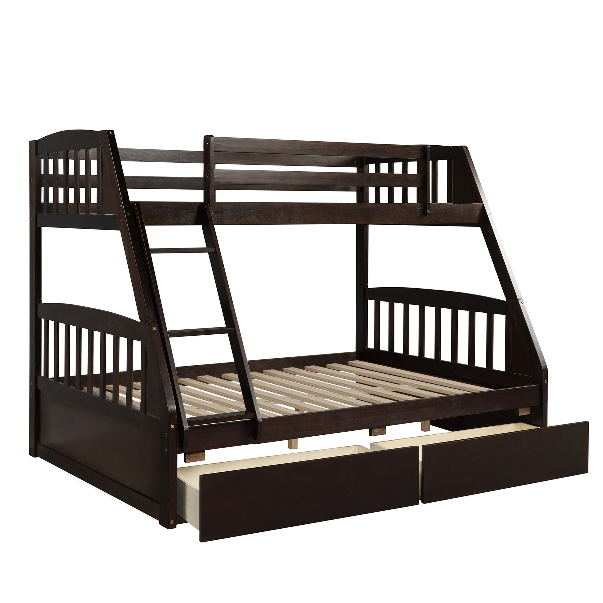 Vtng Furniture solid wood bunk bed with storage drawers in dark finish for bedroom