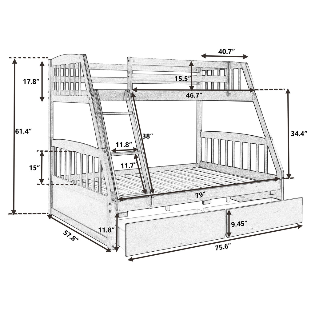 Vtng Furniture solid wood bunk bed with storage featuring detailed dimensions and ladder