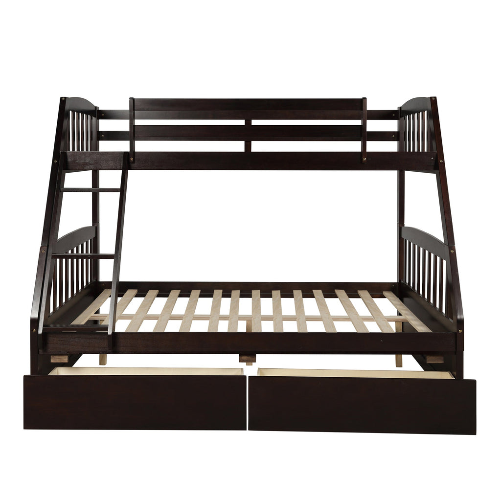 Vtng Furniture solid wood bunk bed with storage drawers in dark brown finish