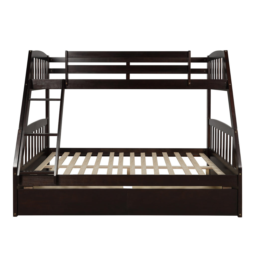 Vtng Furniture solid wood bunk bed with storage in dark finish featuring ladder and guard rails