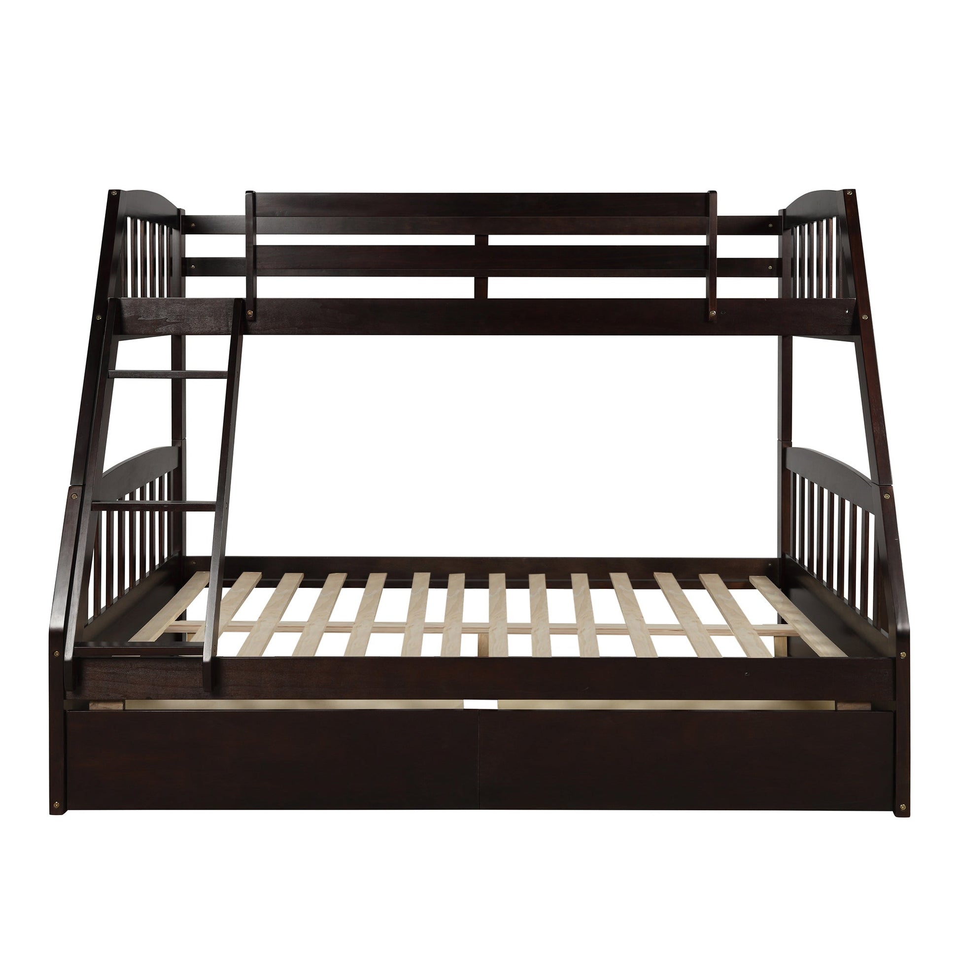 Vtng Furniture solid wood bunk bed with storage in dark finish featuring ladder and guard rails