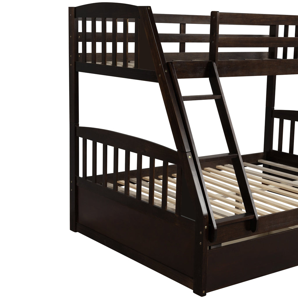 Vtng Furniture solid wood bunk bed with storage in dark finish with ladder and wooden slats