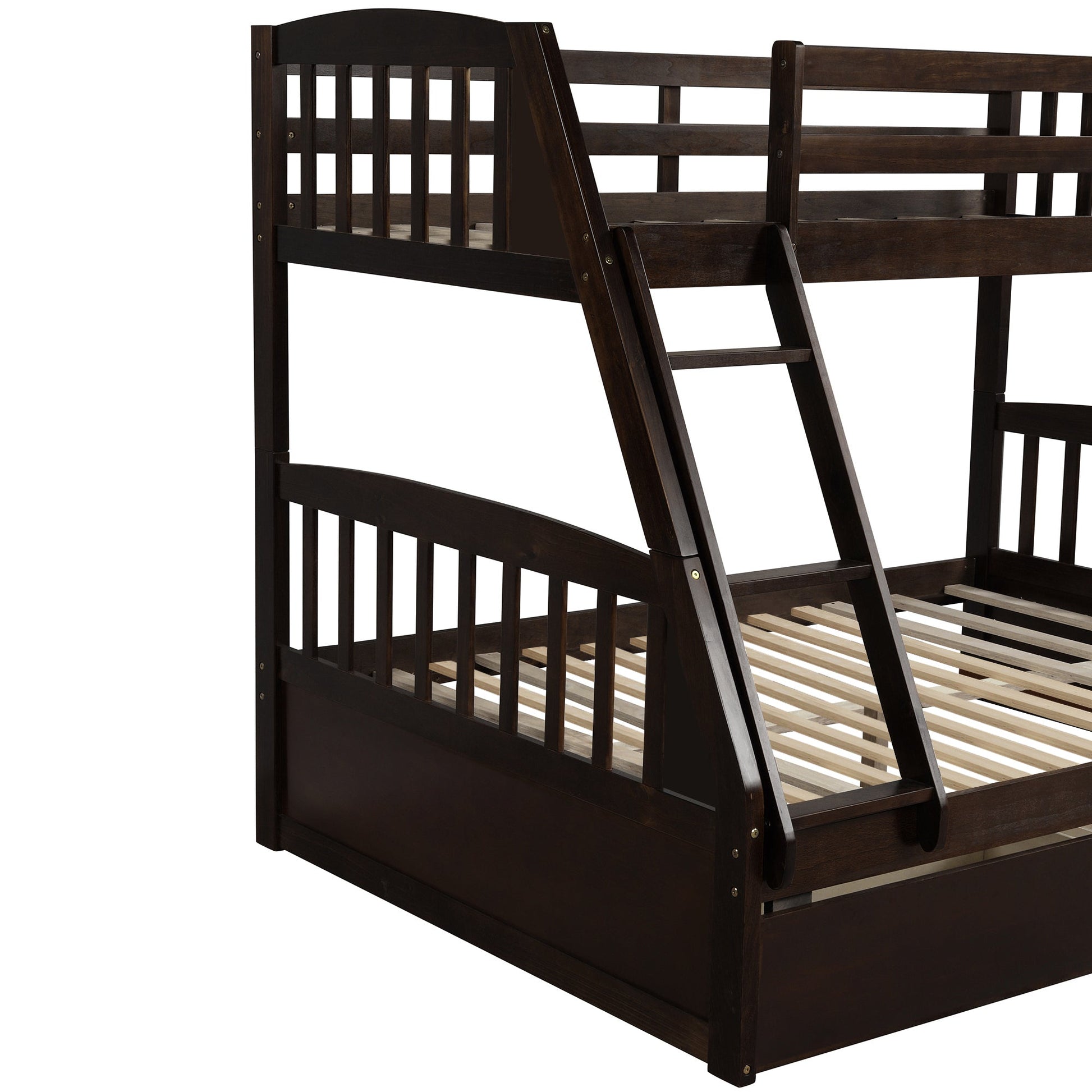 Vtng Furniture solid wood bunk bed with storage in dark finish with ladder and wooden slats