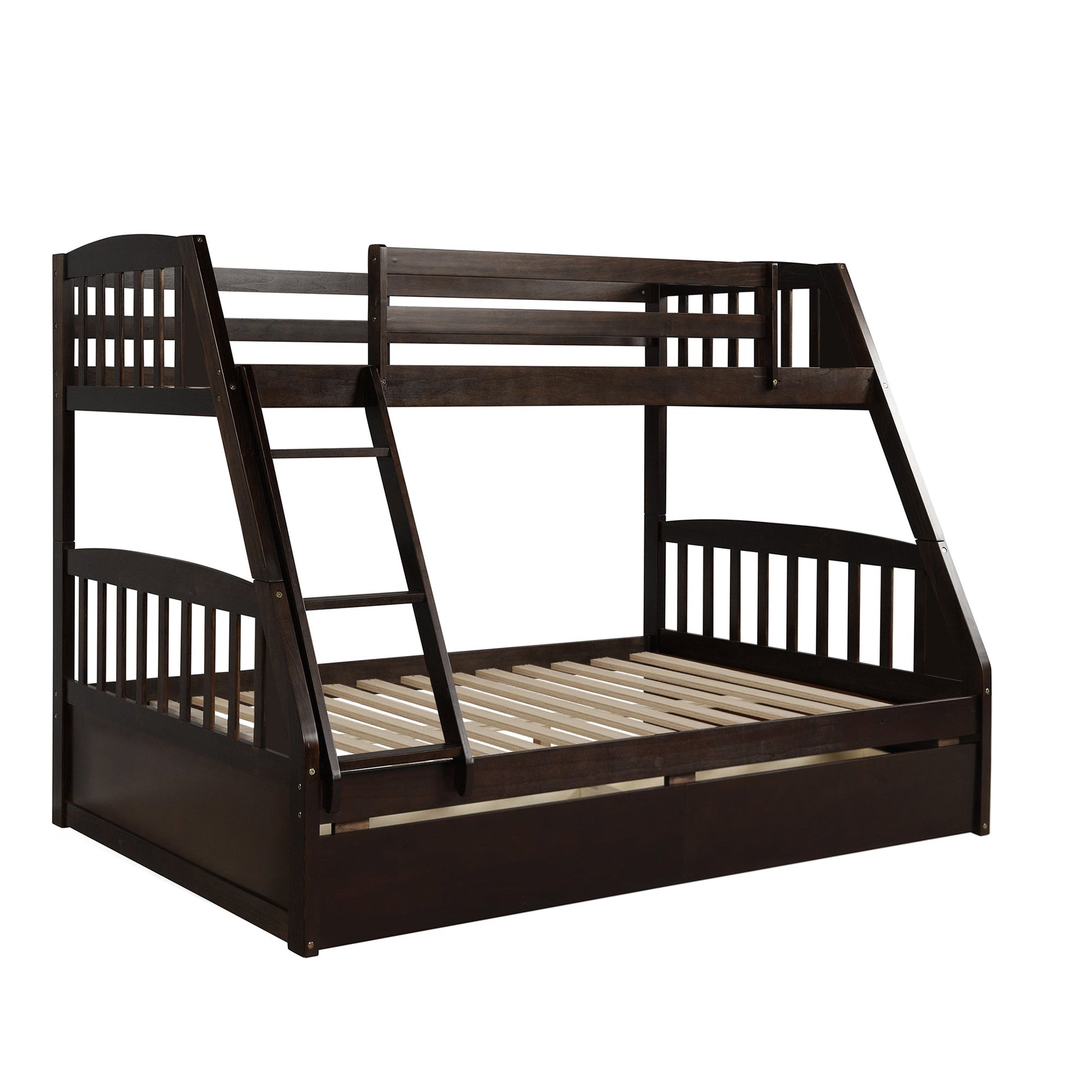 Vtng Furniture solid wood bunk bed with storage in dark finish featuring ladder and guardrails