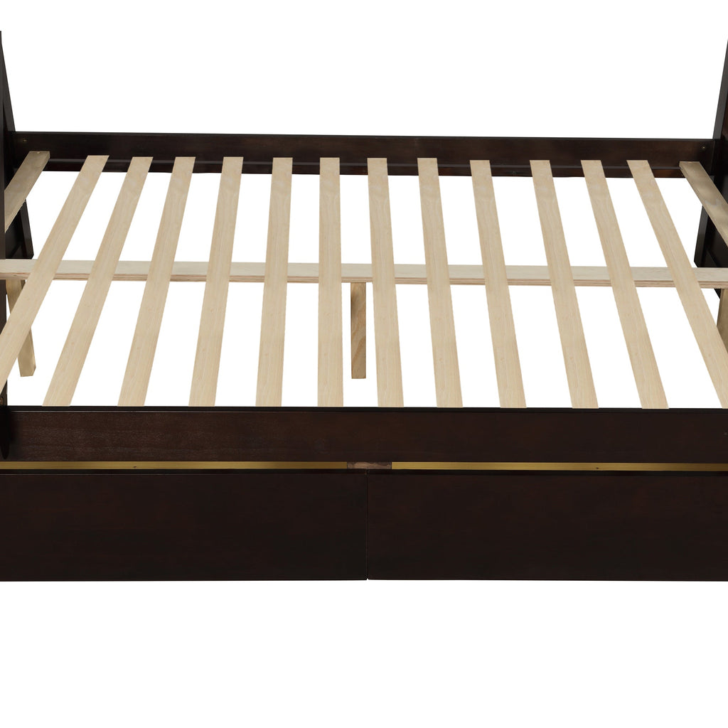 Vtng Furniture solid wood bunk bed with storage showing dark wood frame and wooden slats base