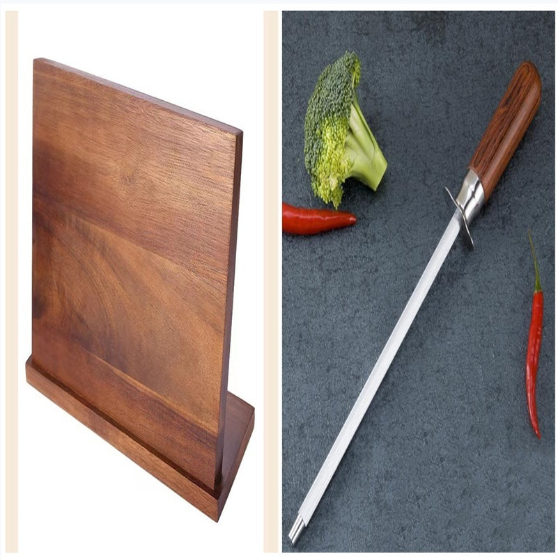 Shopi Vella solid wood magnetic knife holder with smooth finish for safe kitchen storage