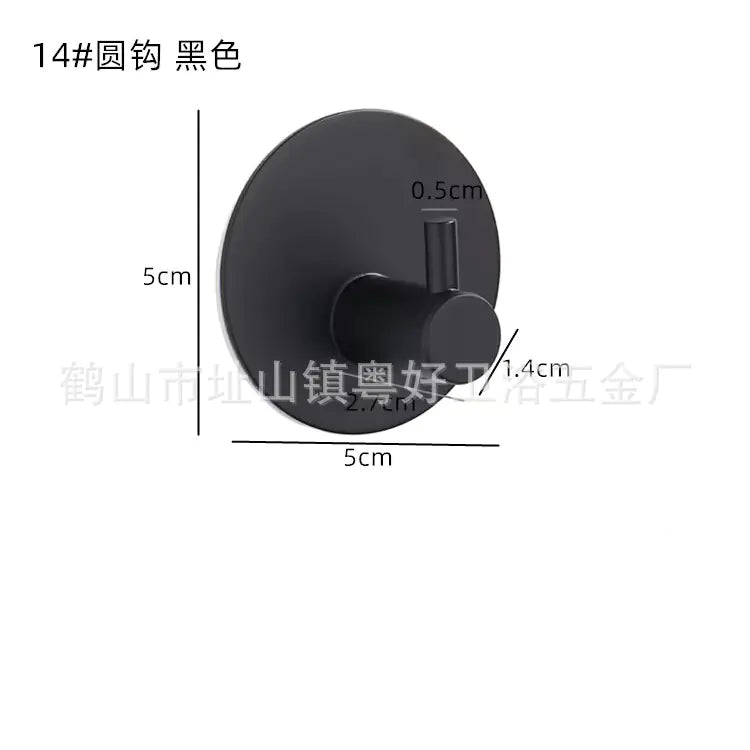 Black square coat hook for home organization with round base and detailed measurements