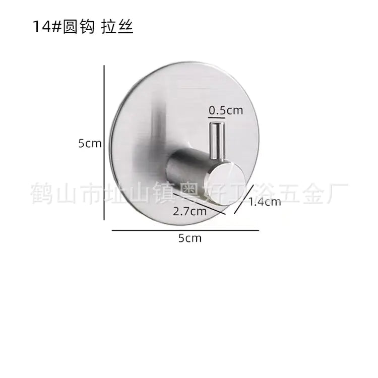 Silver round stainless steel square coat hook for home organization with dimensions displayed