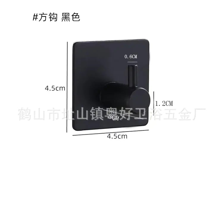 Black square coat hook for home organization with compact 4.5 cm dimensions