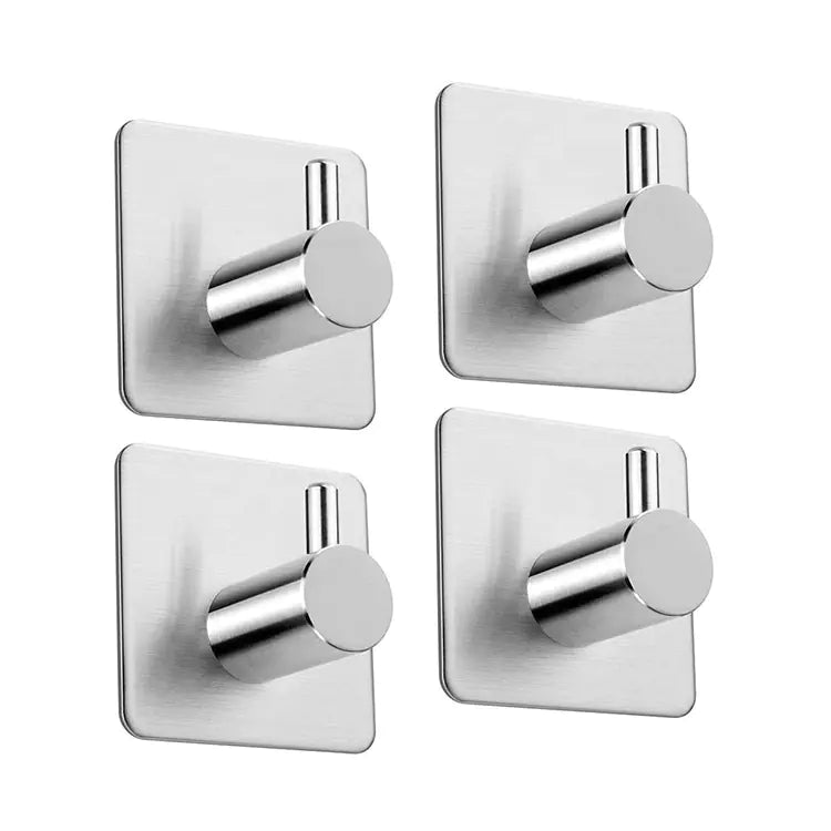 Set of four stainless steel square coat hook for home organization with modern brushed finish