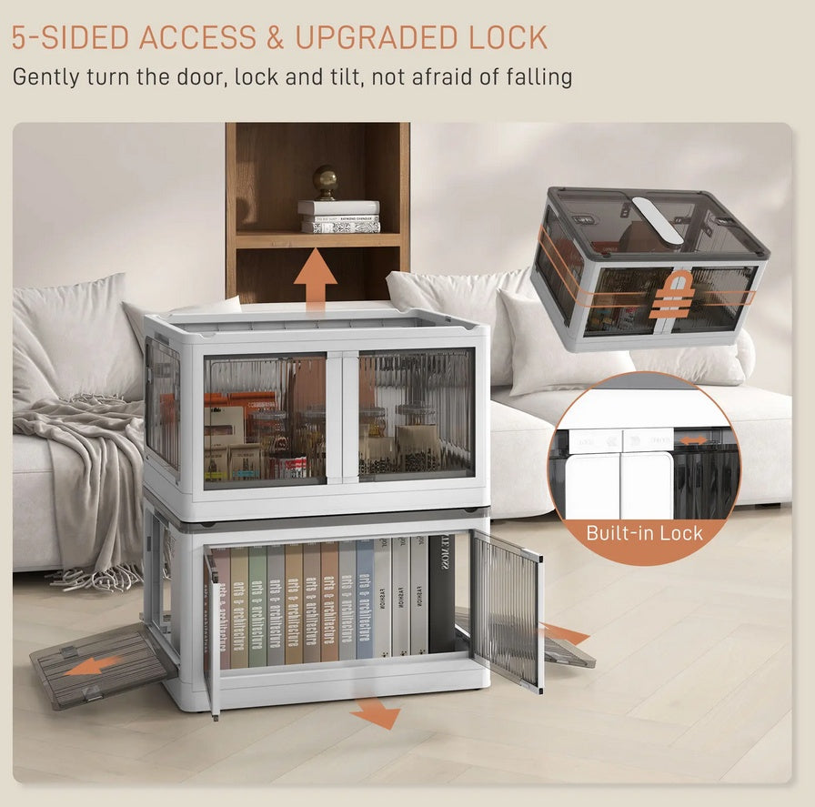 Shopi Vella stackable storage bins with lids featuring 5-sided access and upgraded built-in lock
