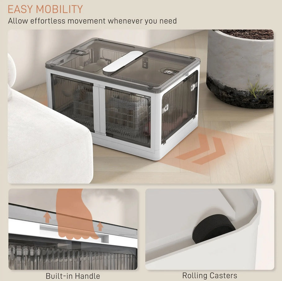 Shopi Vella stackable storage bins with lids featuring built-in handle and rolling casters for easy mobility