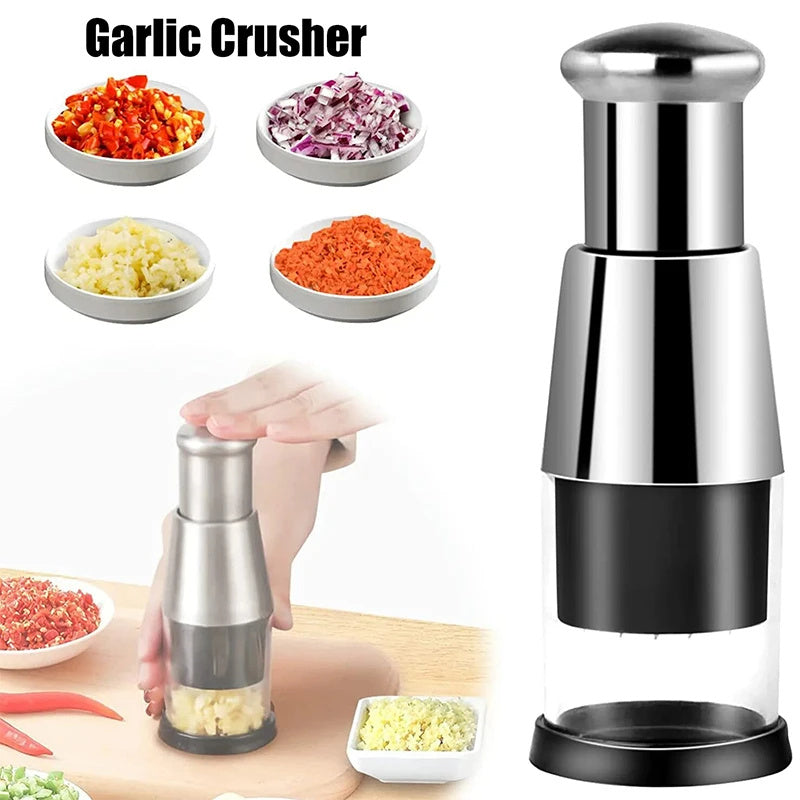Shopi Vella stainless steel garlic crusher onion chopper with clear container for easy chopping
