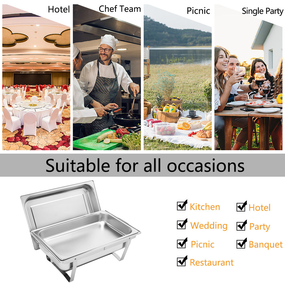 Stainless steel buffet chafing dishes by Shopi Vella suitable for hotel, chef team, picnic, and party use
