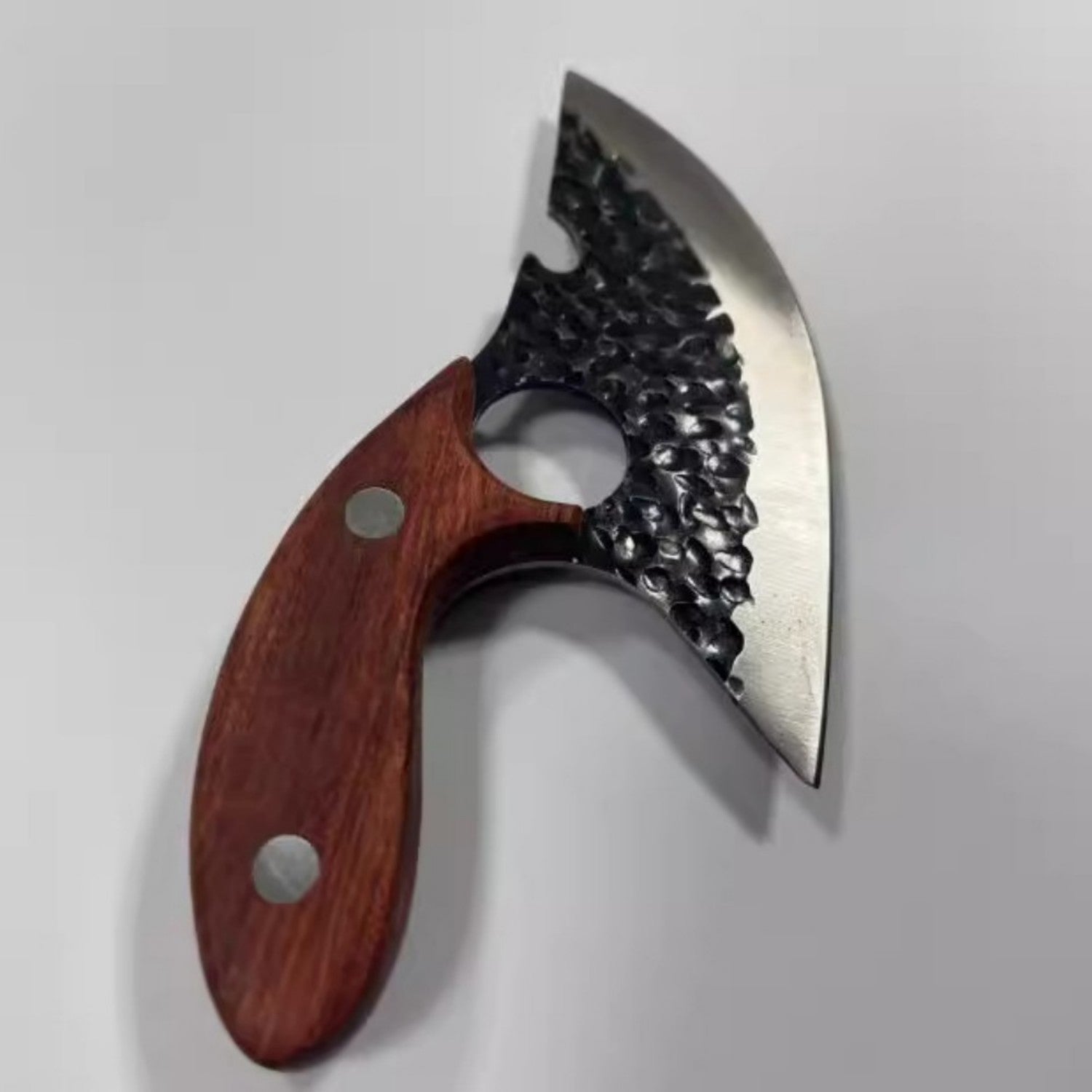 Shopi Vella stainless steel chef knife with hammered blade and ergonomic wooden handle