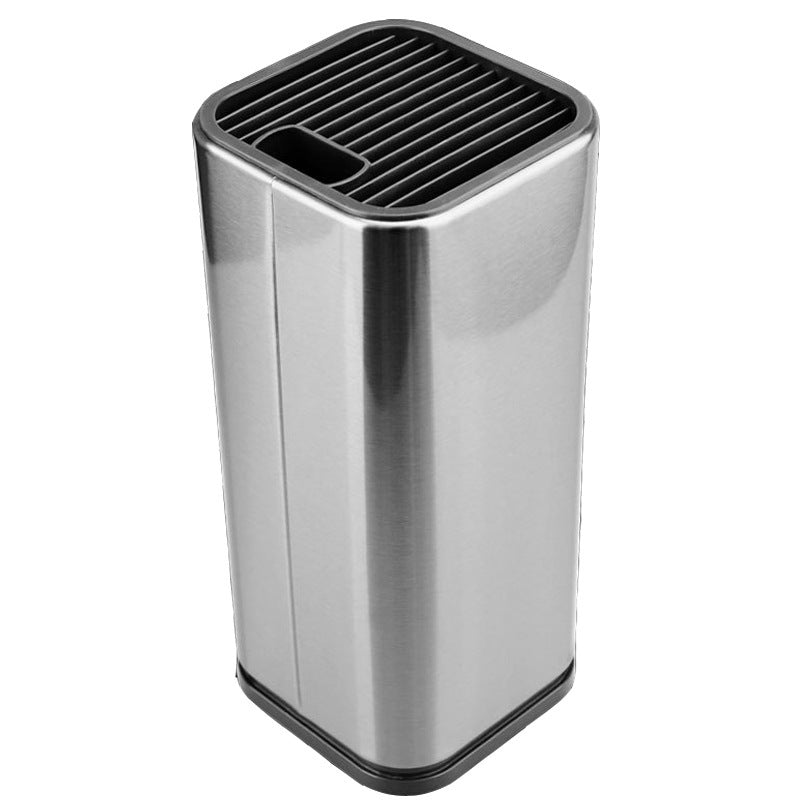 Shopi Vella stainless steel chopping board holder with a sleek silver finish and black top insert