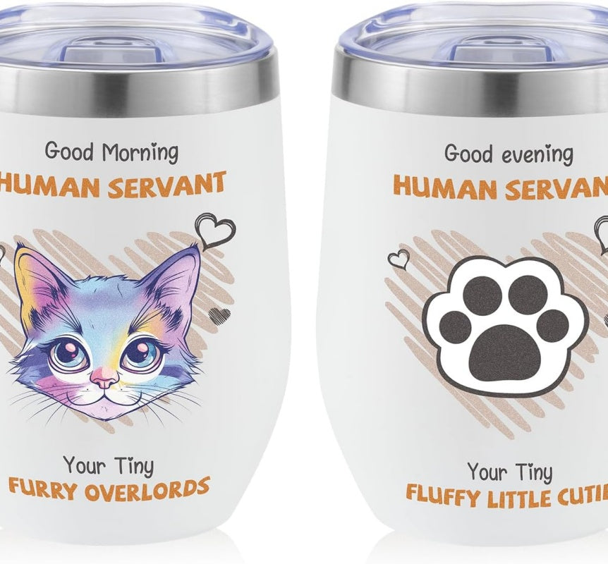 Shopi Vella stainless steel floral travel cup with colorful cat illustration and funny text