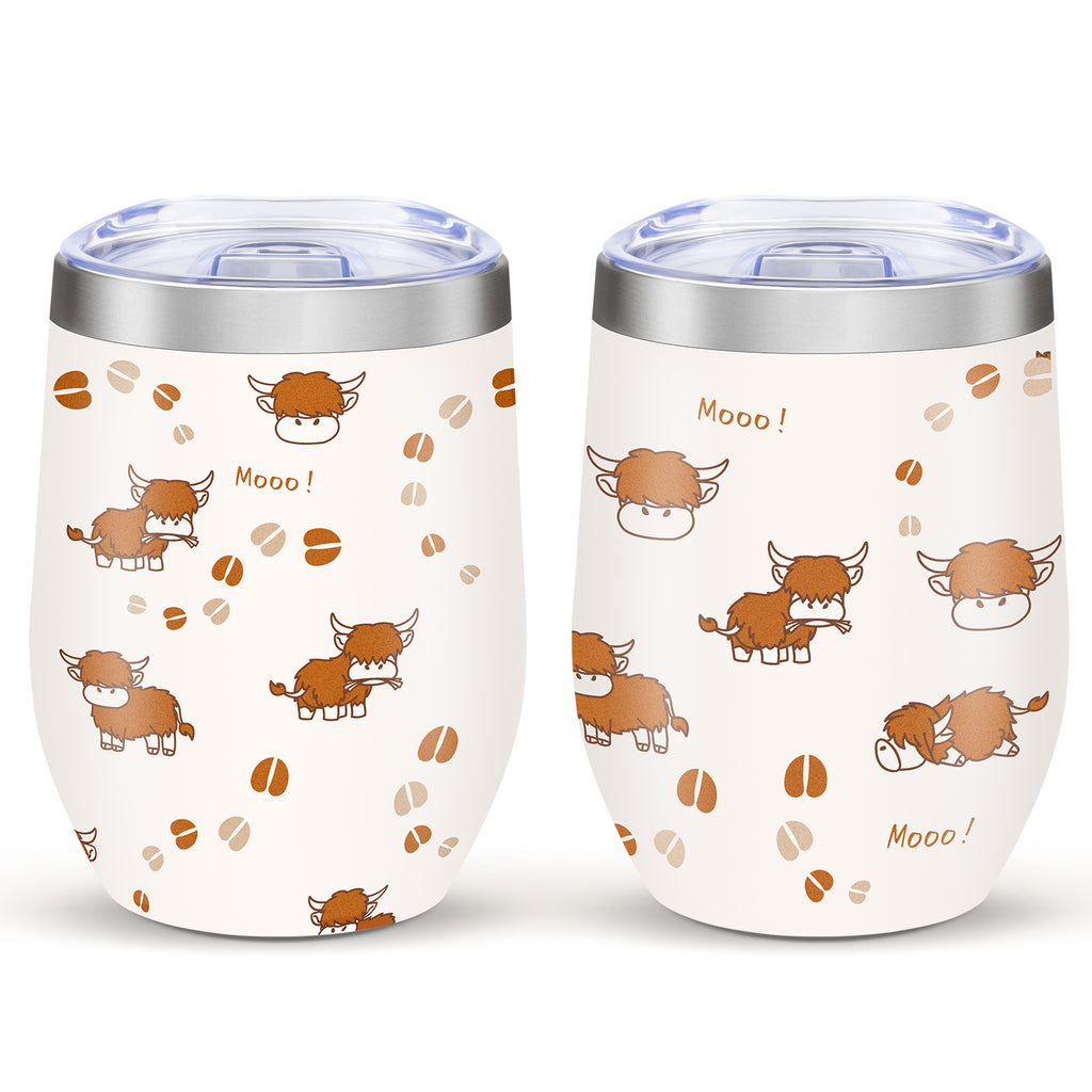 Shopi Vella stainless steel floral travel cup with cute brown cow and coffee bean design