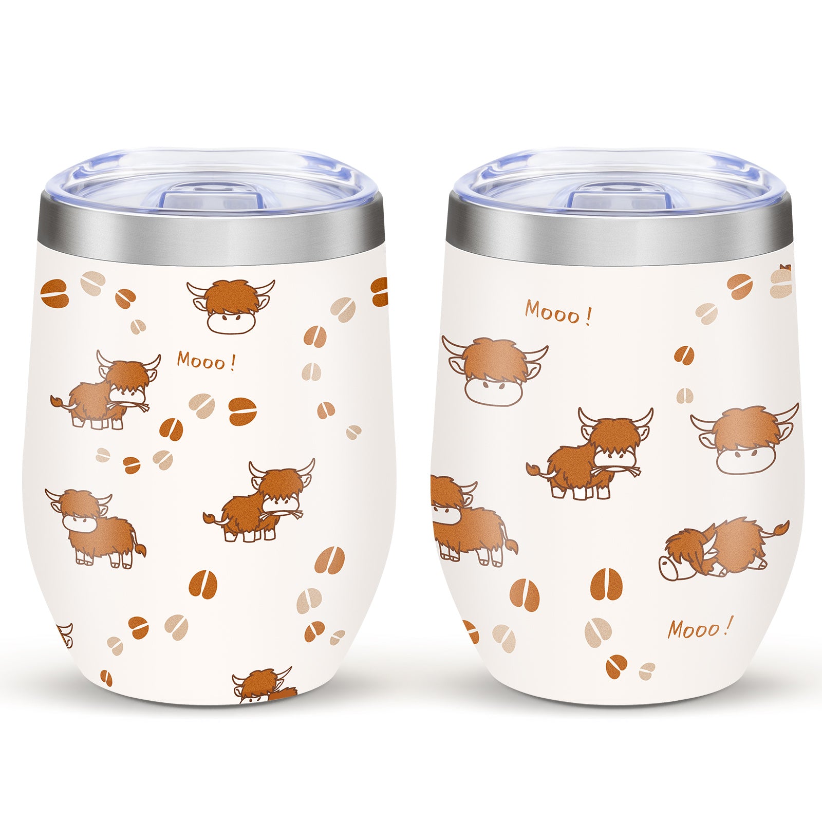 Shopi Vella stainless steel floral travel cup with cute brown cow and coffee bean design