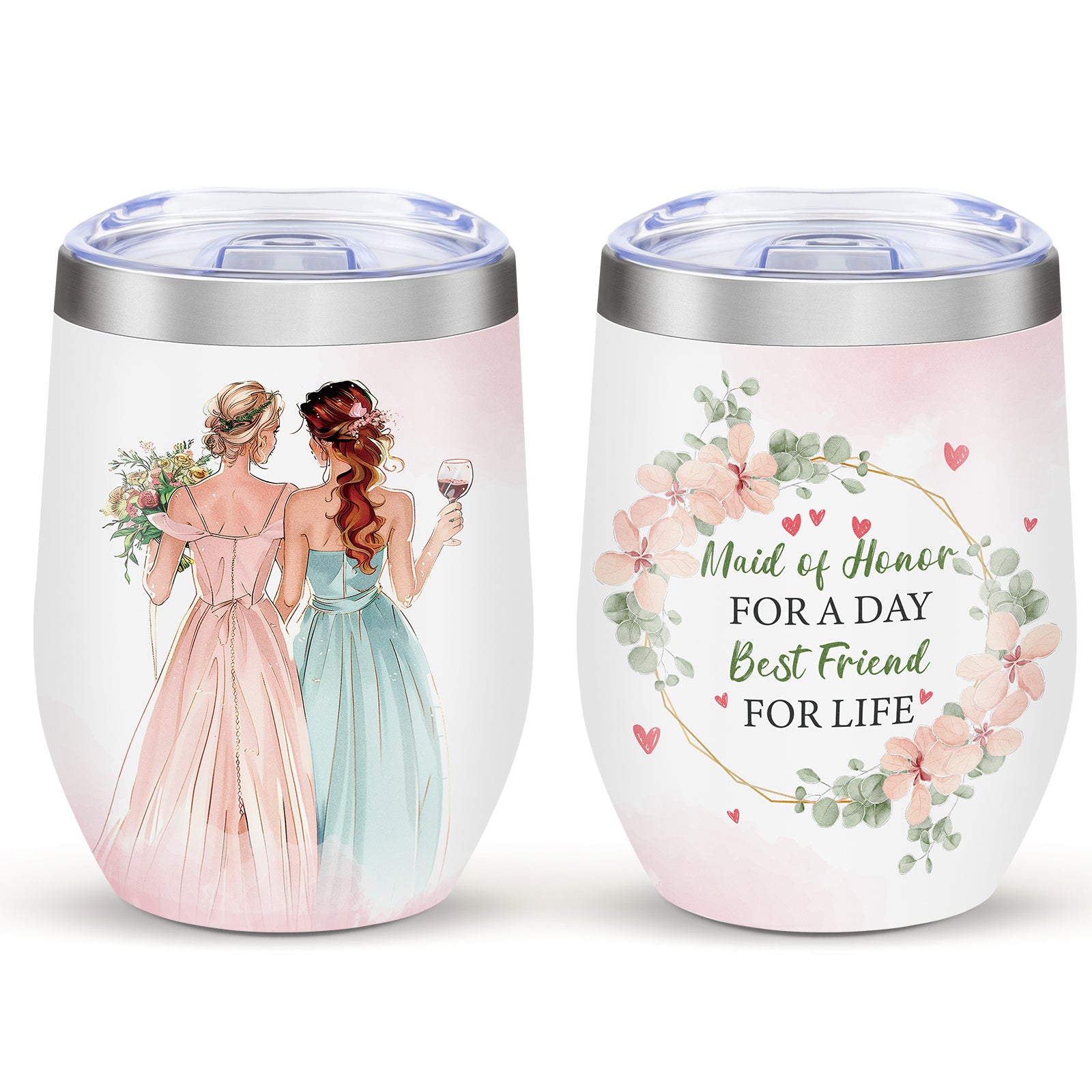 Shopi Vella stainless steel floral travel cup with maid of honor best friend design