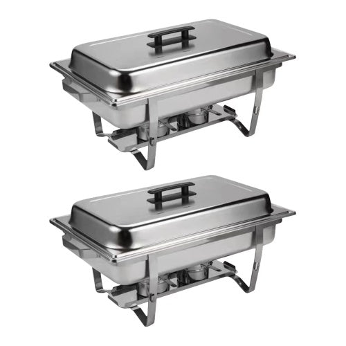 Shopi Vella stainless steel food warmers for home with lids and fuel holders set of two