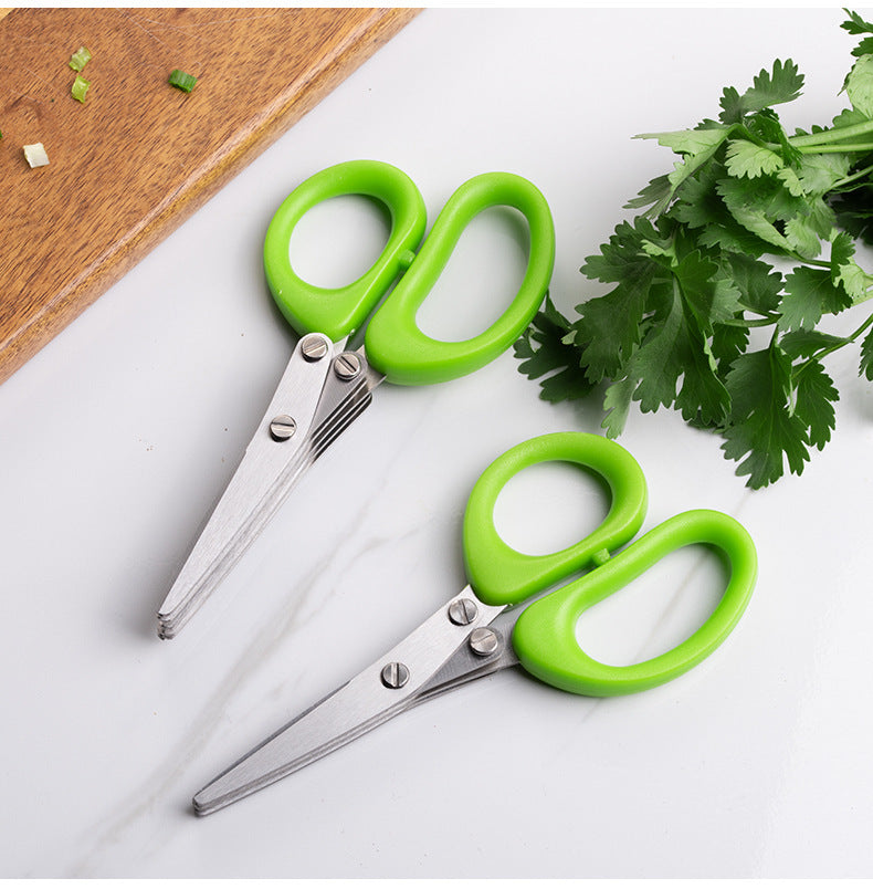 Shopi Vella stainless steel herb scissors with green handles for easy kitchen herb cutting