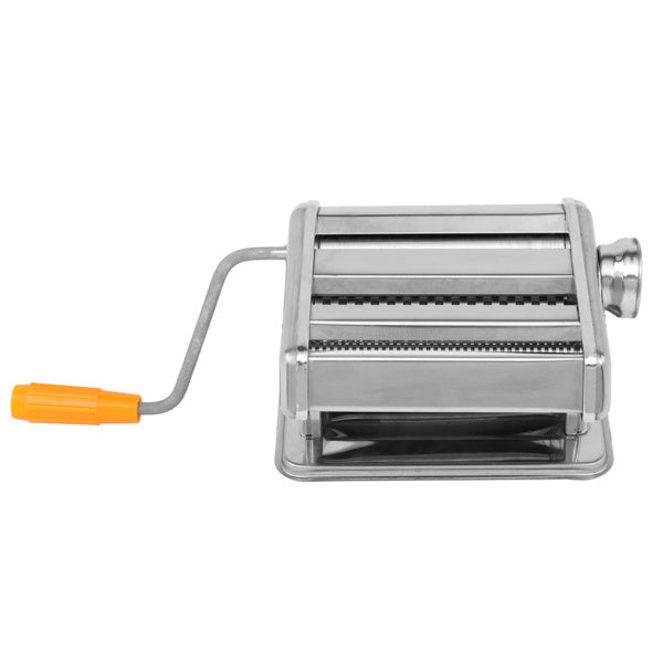 Shopi Vella stainless steel manual laminating machine with orange handle for cooking tasks