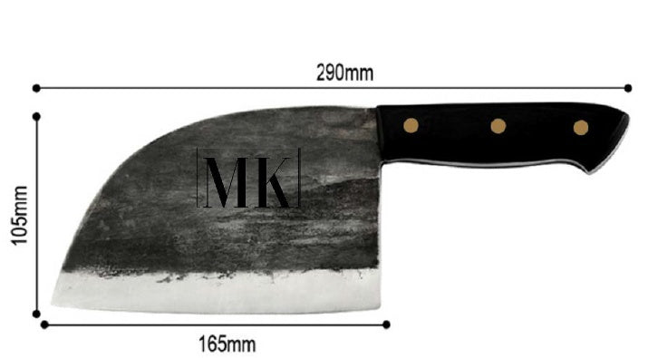 Shopi Vella stainless steel meat cleaver with black handle and measurement markings