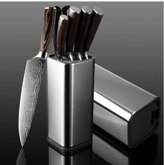 Shopi Vella stainless steel multifunctional tool organizer for kitchen with five knives and wooden handles