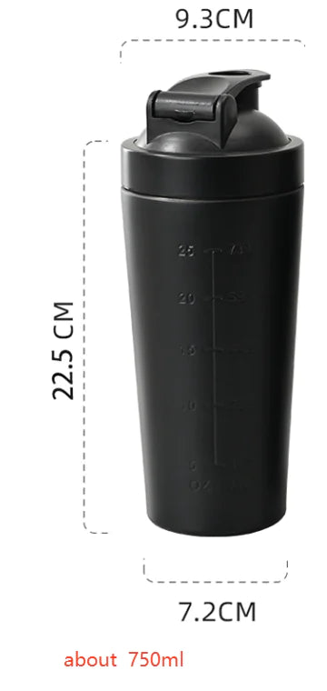 Shopi Vella black stainless steel protein shaker bottle with flip lid and 750ml capacity
