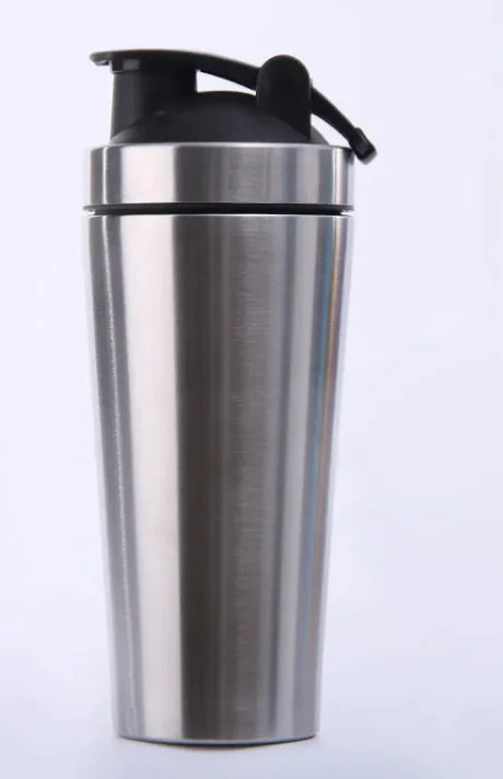 Shopi Vella stainless steel protein shaker bottle with black flip lid for fitness and gym use