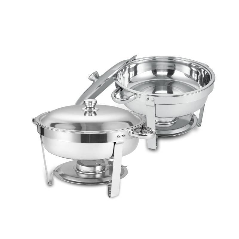 Shopi Vella stainless steel round buffet catering dish set with lids and stands for serving food