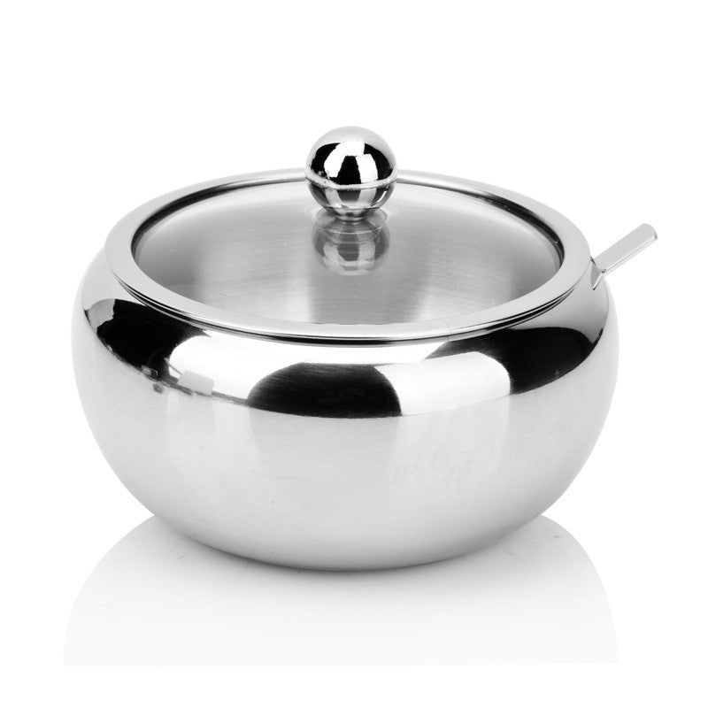 Shopi Vella stainless steel seasoning pot with lid and spoon for kitchen storage