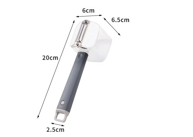 Shopi Vella stainless steel vegetable peeler with ergonomic gray handle and sharp blade for easy peeling