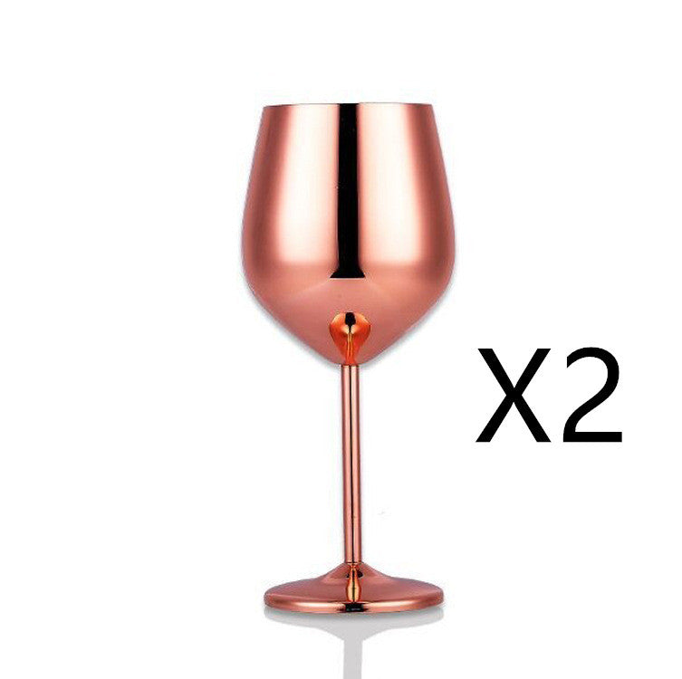 Set of 2 rose gold stainless steel wine glass with long stems for durable elegant drinkware