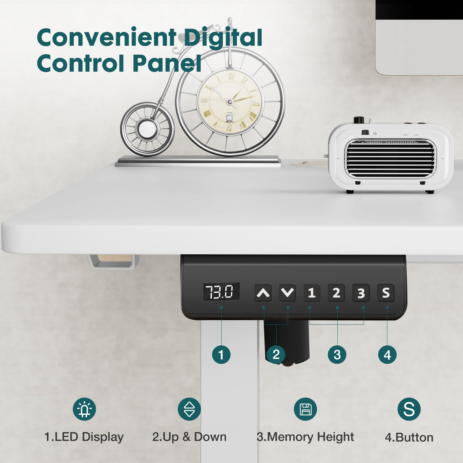 Shopi Vella standing desk for home office with convenient digital control panel and LED display