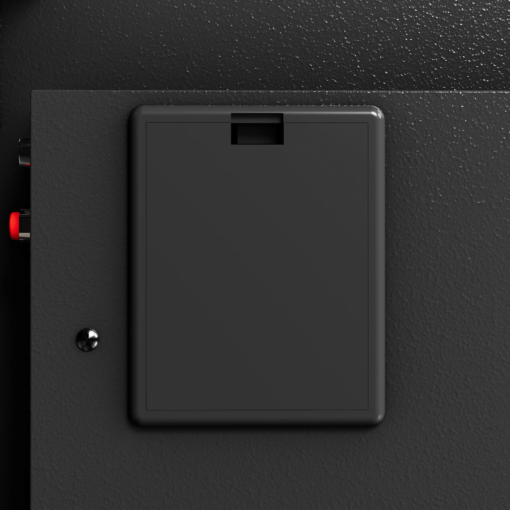 Shopi Vella steel security safe box with a sturdy black metal exterior and secure locking mechanism