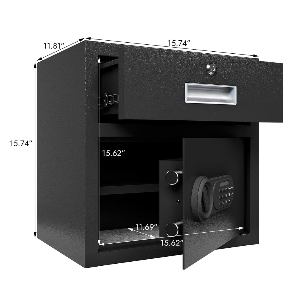 Shopi Vella steel security safe box with digital keypad lock and upper drawer for secure storage