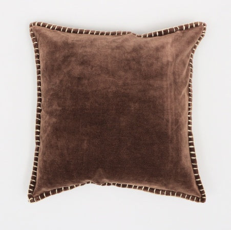 Shopi Vella brown stonewashed cotton velvet throw pillow with decorative stitched edges