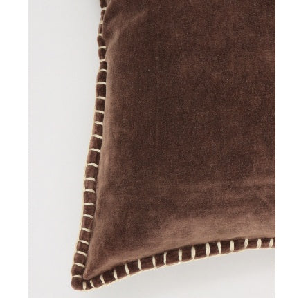 Shopi Vella stonewashed cotton velvet throw pillow case in brown with stitched edge detail