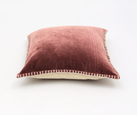 Shopi Vella stonewashed cotton velvet throw pillow case in dusty rose with stitched edges