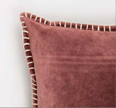 Shopi Vella stonewashed cotton velvet throw pillow case in dusty rose with stitched edge detail