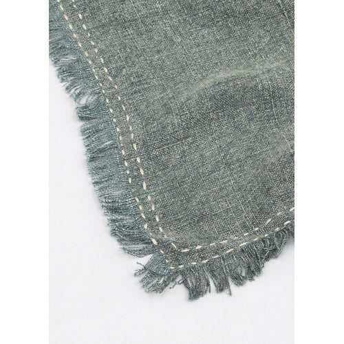 Shopi Vella stonewashed linen throw blanket cushion cover with fringed edges and textured stitching