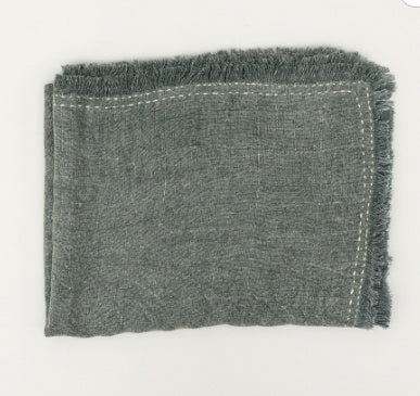 Shopi Vella stonewashed linen throw blanket cushion cover in gray with fringed edges