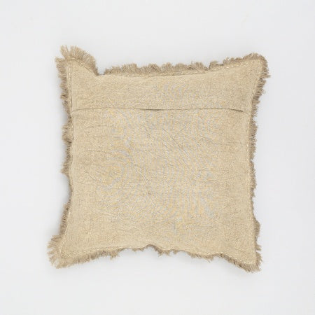 Shopi Vella stonewashed linen throw pillow case in beige with frayed edges and back opening