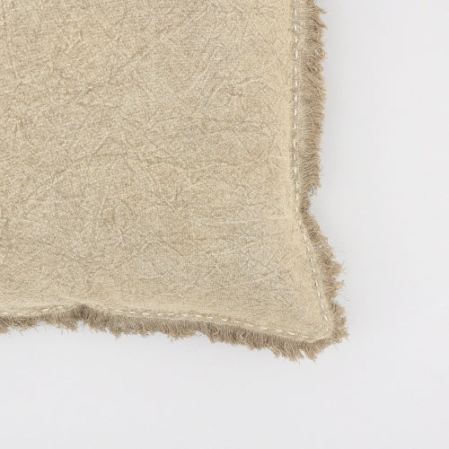 Beige Shopi Vella stonewashed linen throw pillow case with fringed edges and textured fabric