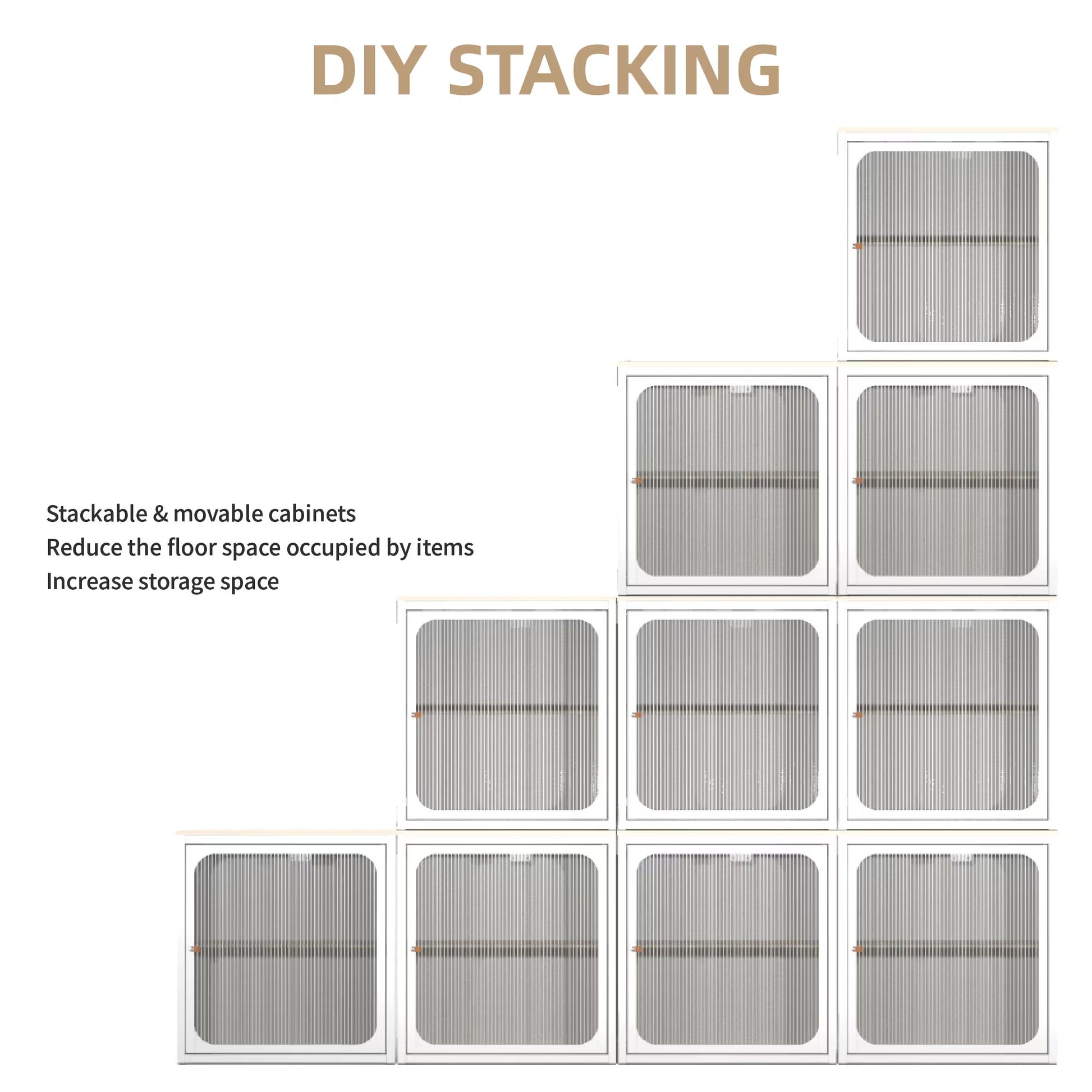 Sturdy steel wood cabinet for home shown as stackable and movable storage units to save floor space