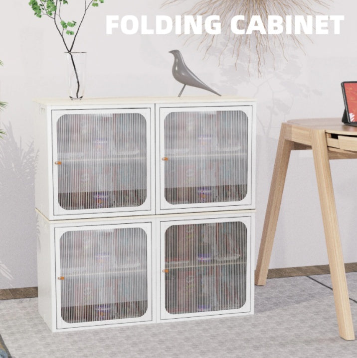 Shopi Vella sturdy steel wood cabinet for home with four folding doors in white finish
